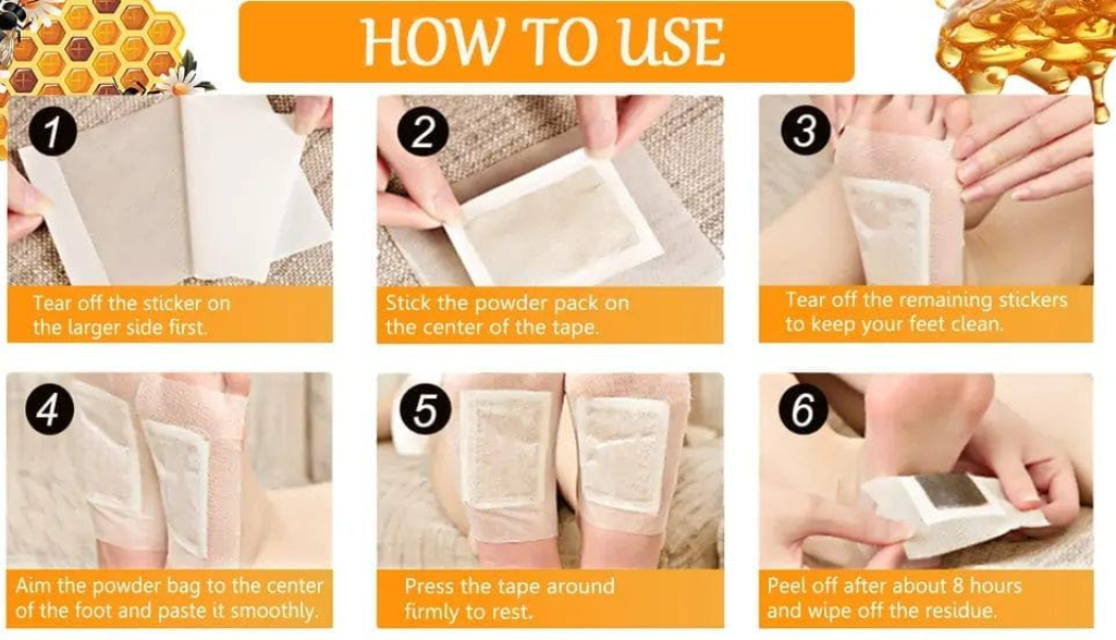 Bee Venom Foot Patches Stress Relief Detox Patch Solution, Belly Drainage Lymphatic Drainage, Cleansing Toxin Remover Foot Pads Deep Sleep Patch For Men & Women (Pack of 2=20 Patch)