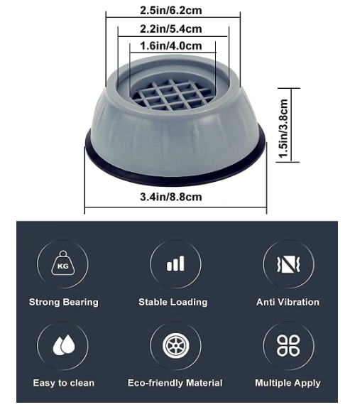 Anti-Vibration Pads for Washing Machine - 4 Pcs Shock Proof Feet for Washer & Dryer, Great for Home, Laundry Room, Kitchen, Washer, Dryer, Table, Chair, Sofa, Bed